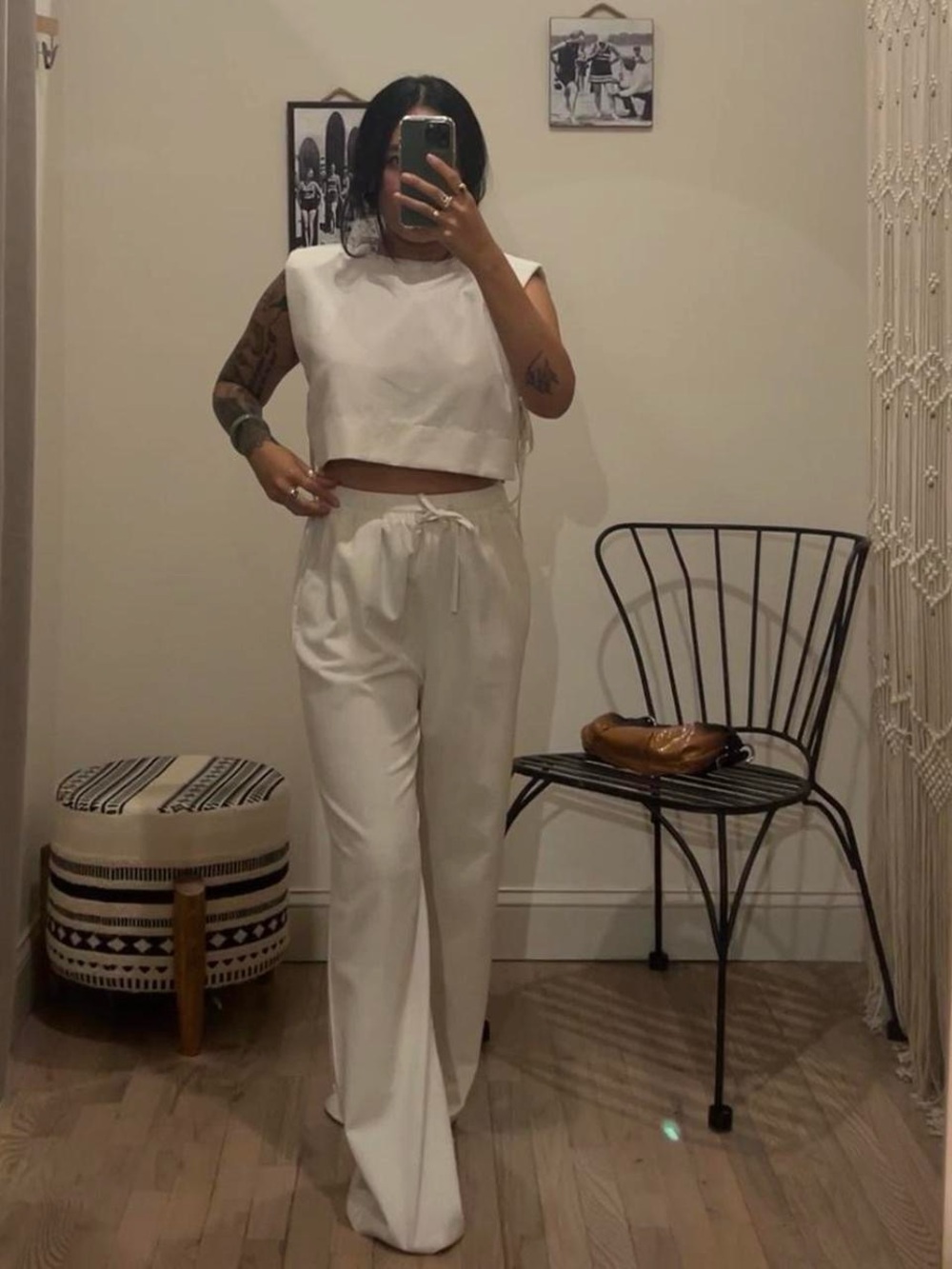 Contemporary Women’s cream co-ord High-Waist Drawstring Wide-Leg Pants size 8 /M